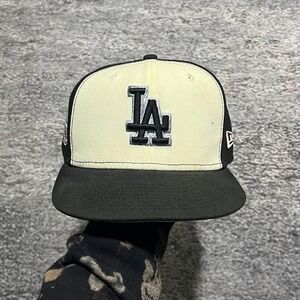 New Era 59Fifty LA Dodgers Fitted Hat Black White 7 5/8 Dodgers 50th Anniversary